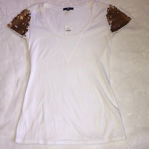 Gap White with Gold Sequined sleeve tshirt